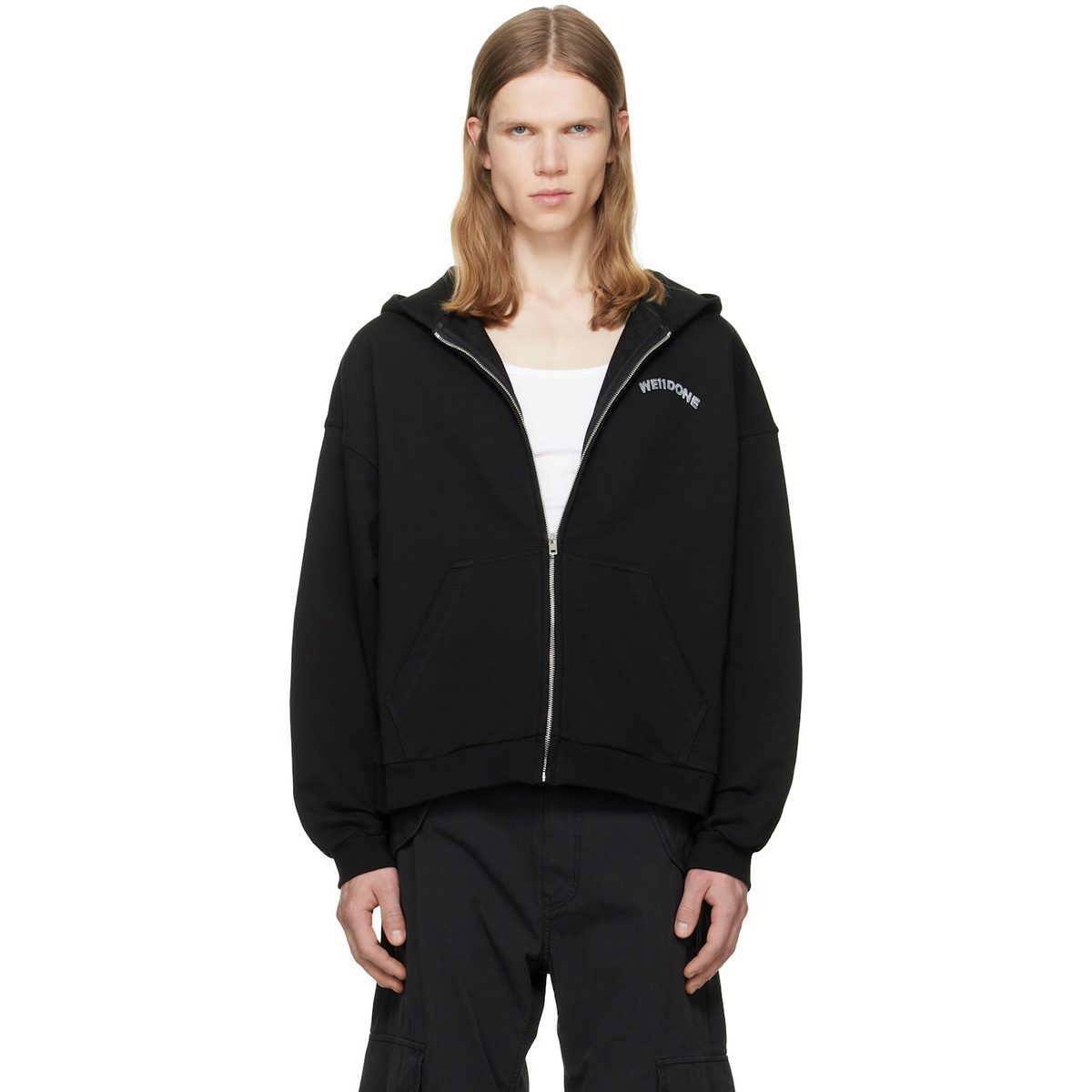 We11done Black Teddy Drawing Zip-Up Hoodie