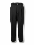 Officine Générale - Hugo Tapered Belted Grain de Poudre Wool Suit Trousers - Black
