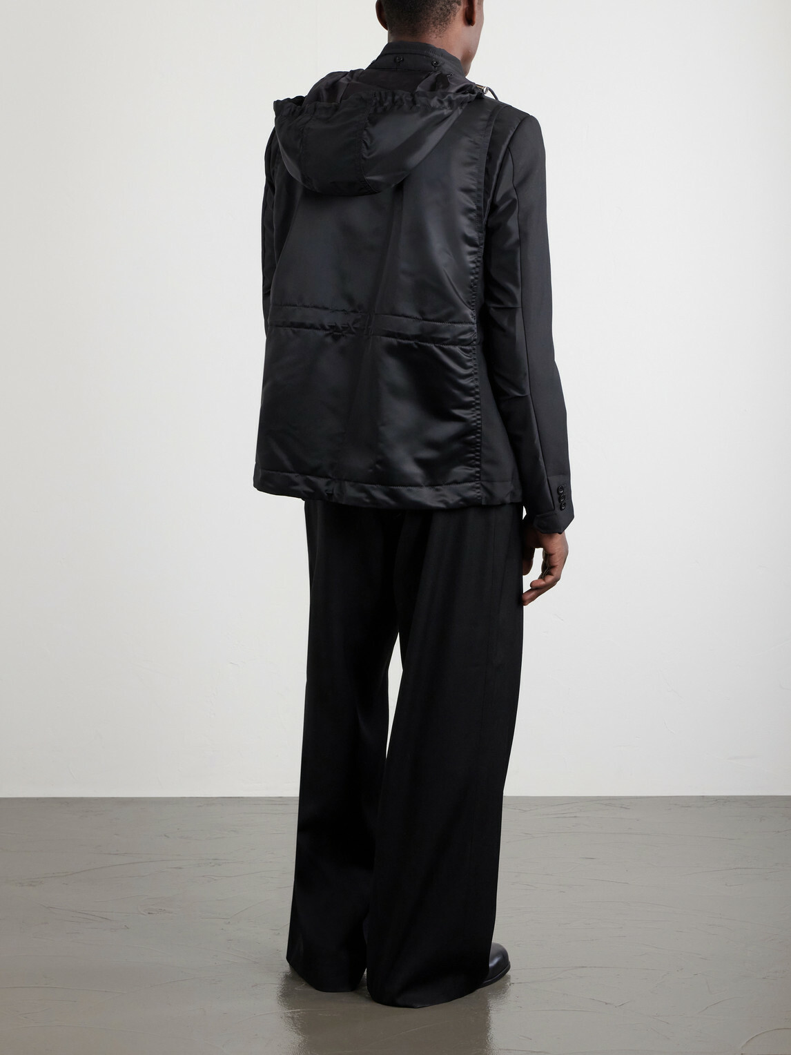 Sacai - Grain De Poudre and Shell Hooded Blazer - Black