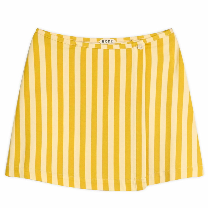 Photo: Bode Women's Medalist Skirt in Yellow Multi