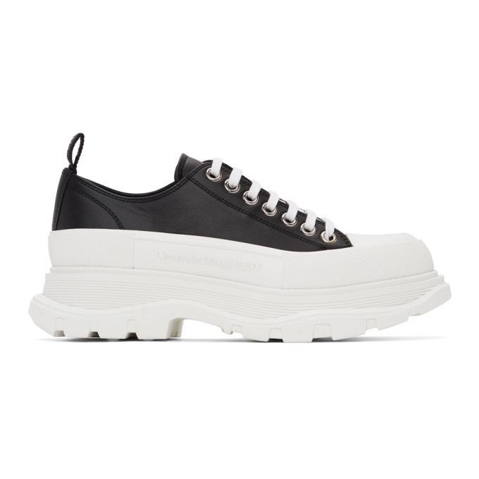 Photo: Alexander McQueen Black and White Leather Tread Slick Sneakers