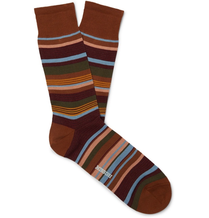 Photo: Missoni - Striped Cotton-Blend Jacquard Socks - Brown