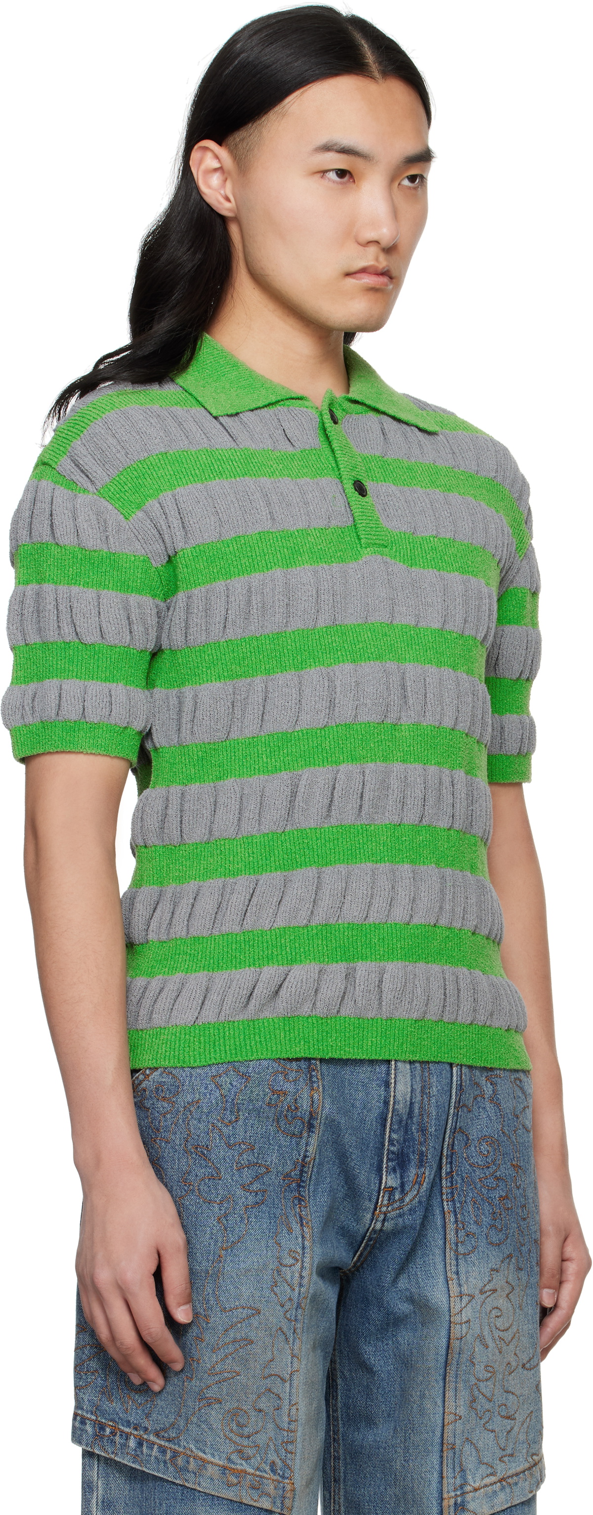 Andersson Bell Gray & Green Bubble Stripe Polo