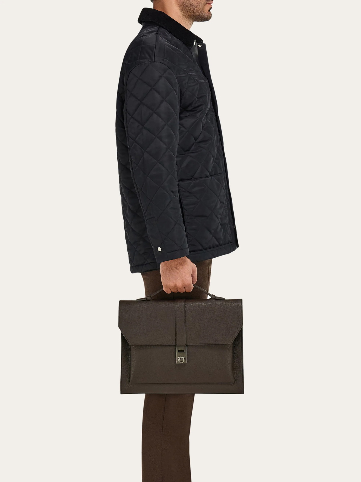 Ferragamo Mens Hug buckle briefcase in Brown