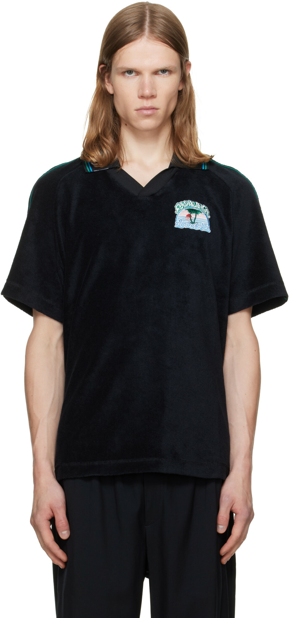 Casablanca Black Towelling Polo