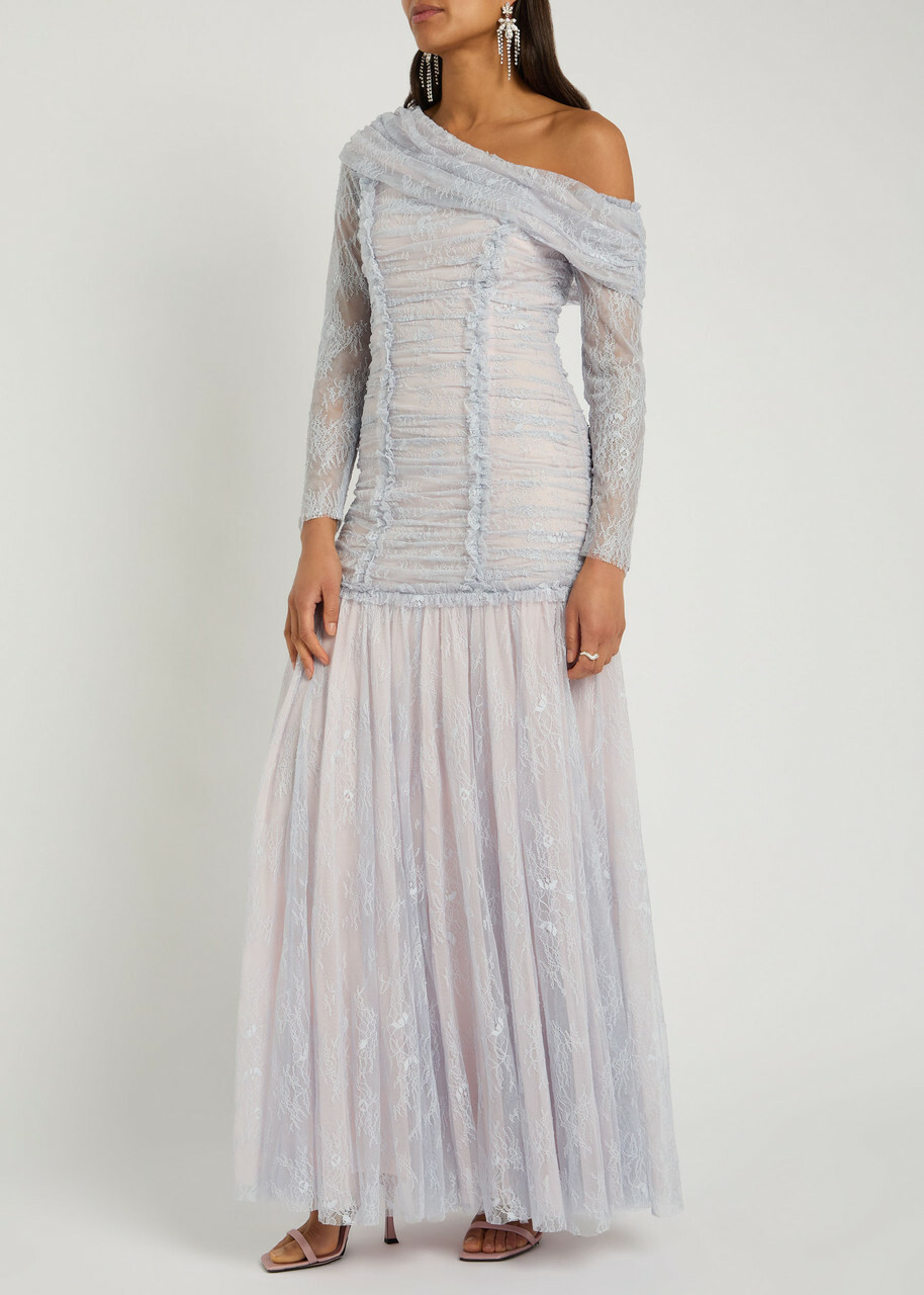 Needle & Thread Gigi Lace One-shoulder Tulle Gown Blue