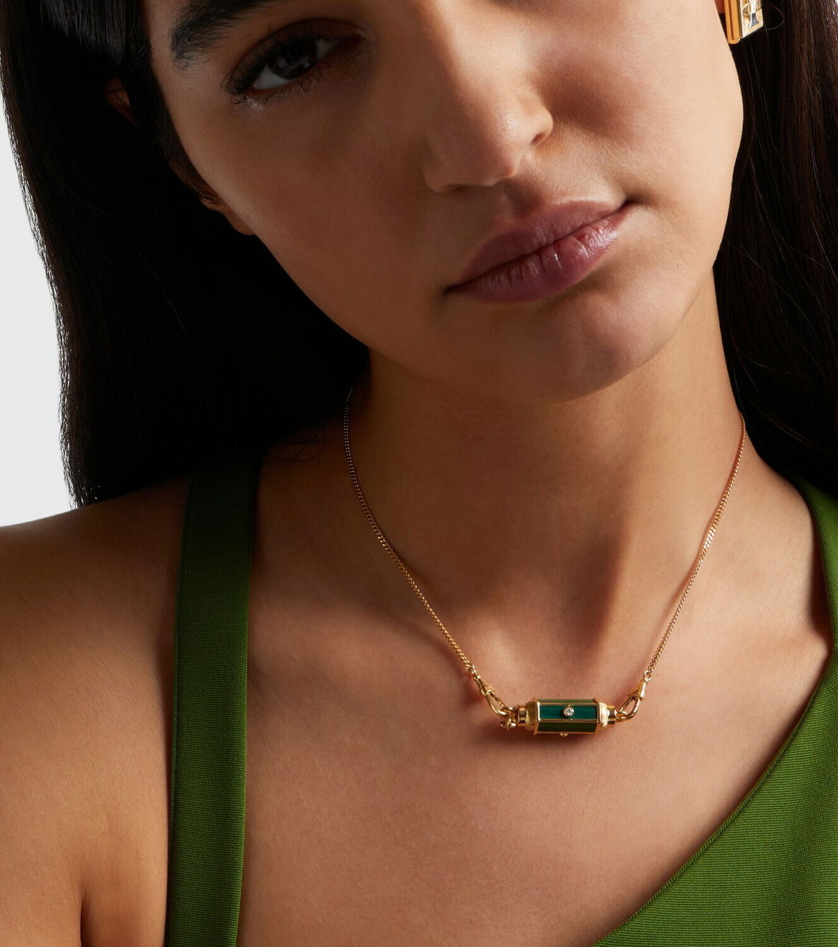 Marie Lichtenberg Baby Locket 18kt gold pendant necklace with malachite and diamonds