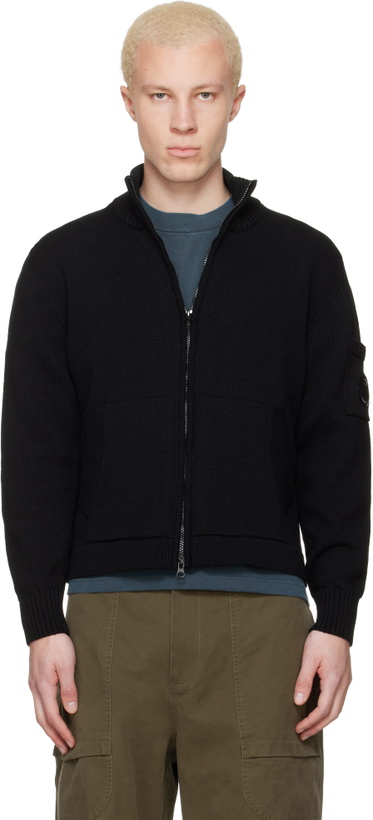 Photo: C.P. Company Black Compact Cotton Zipped Cardigan Sweater