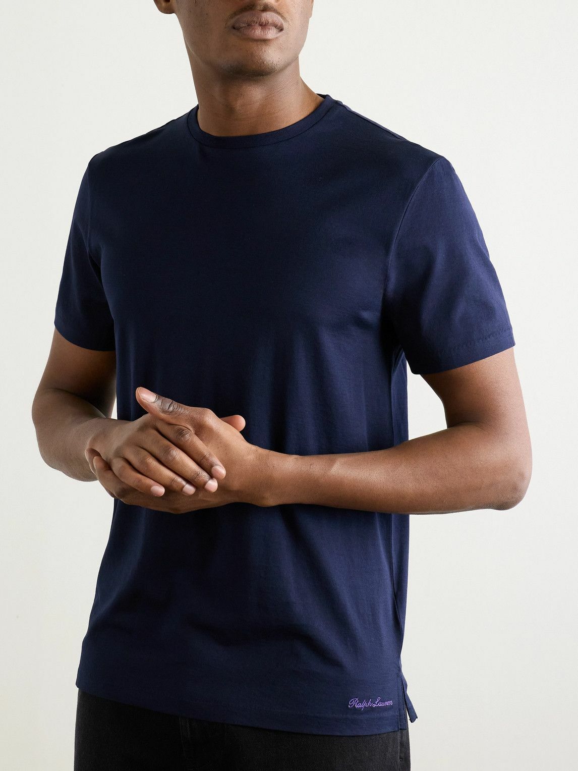 Ralph Lauren Purple label - Logo-Embroidered Cotton-Lisle T-Shirt - Blue