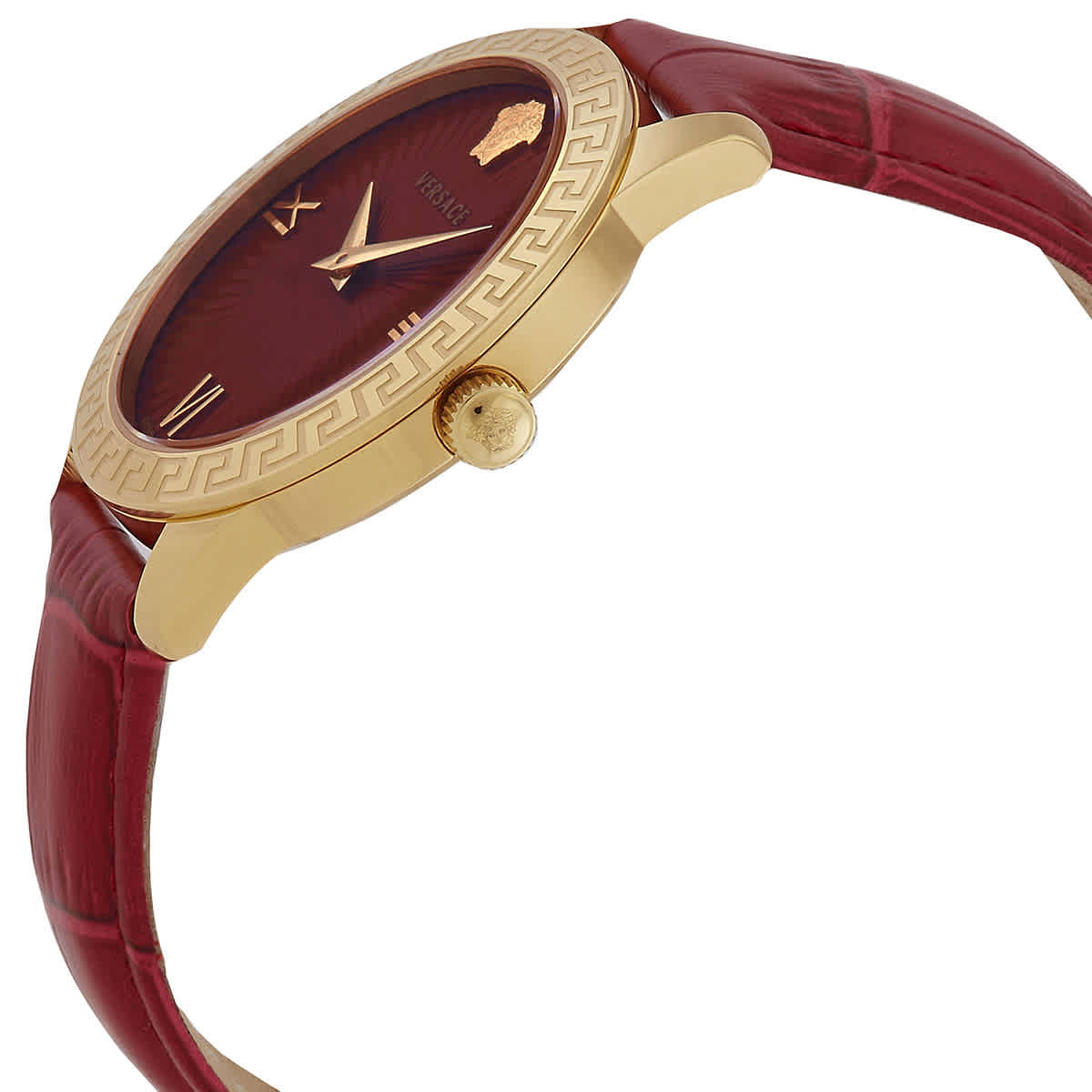 Versace Red Strap Gold Womens Greca Watch Versace Greca Silver Dial Red Leather Strap Watch for Women  main image 2