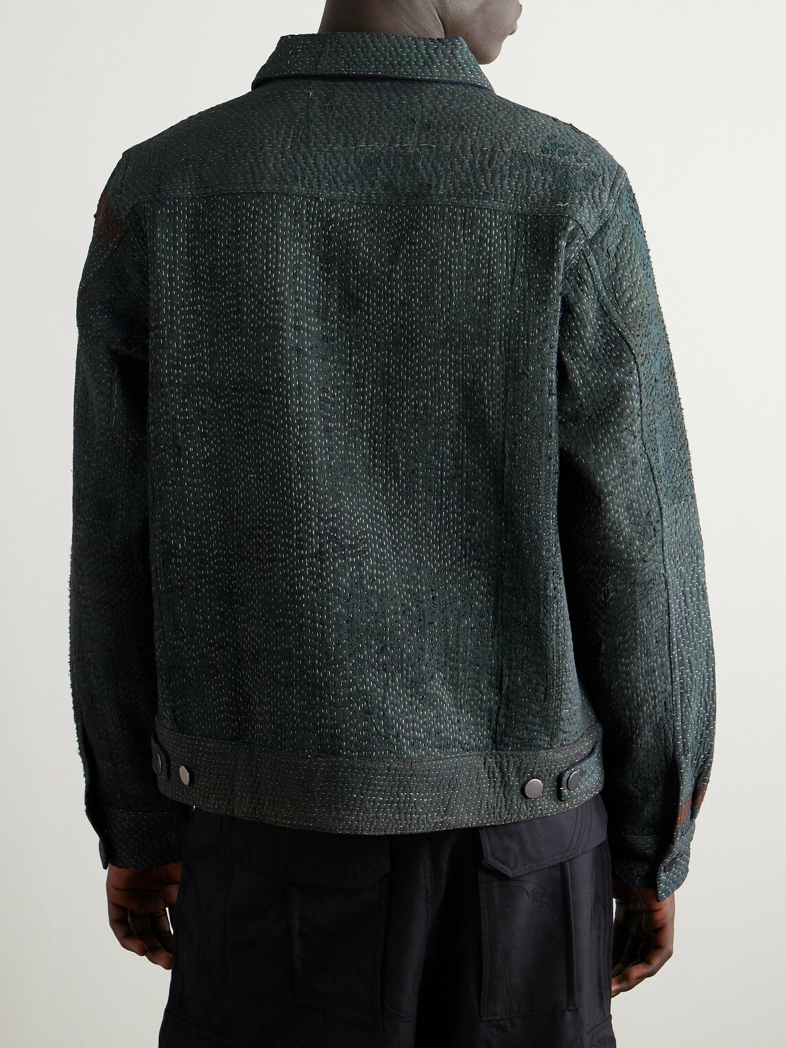 Kardo - Marvin Distressed Patchworked Kantha Cotton Trucker Jacket - Blue