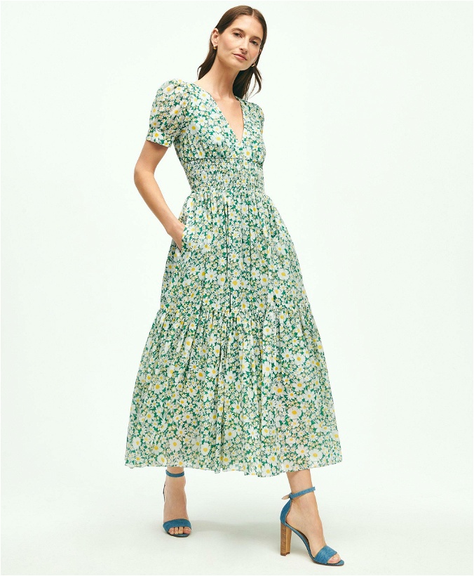 Photo: Brooks Brothers Women's Cotton Voile Smocked Dress | Green