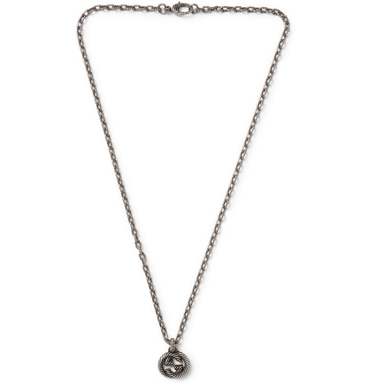 Photo: Gucci - Engraved Burnished Sterling Silver Necklace - Silver