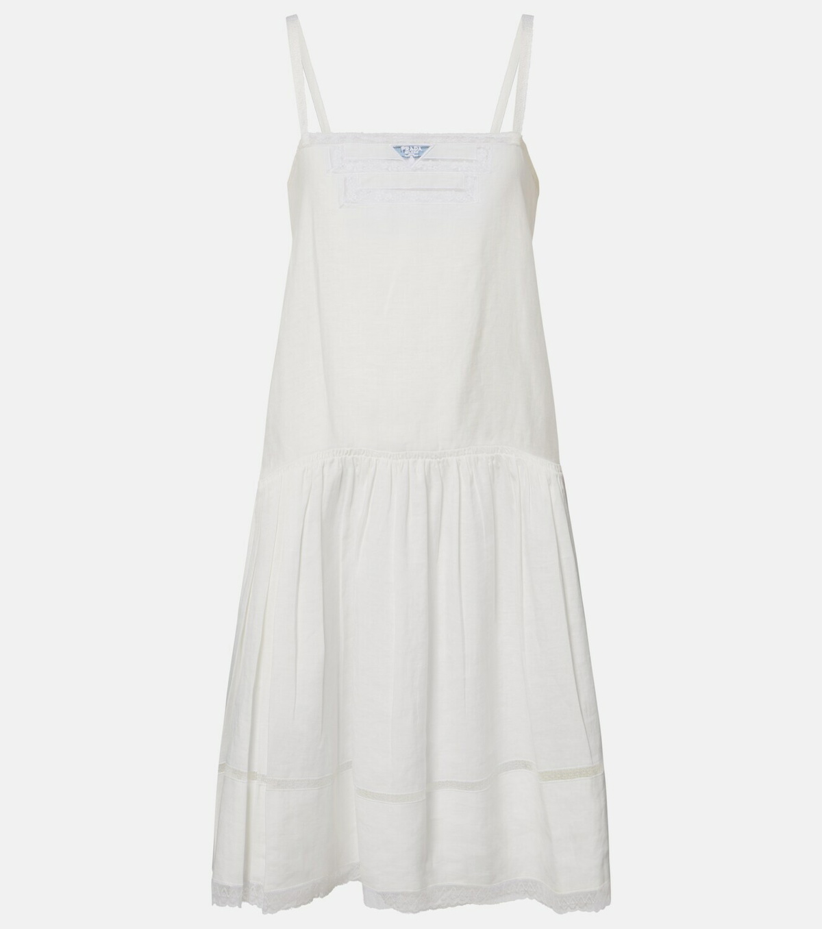 Prada Lace-trimmed linen minidress