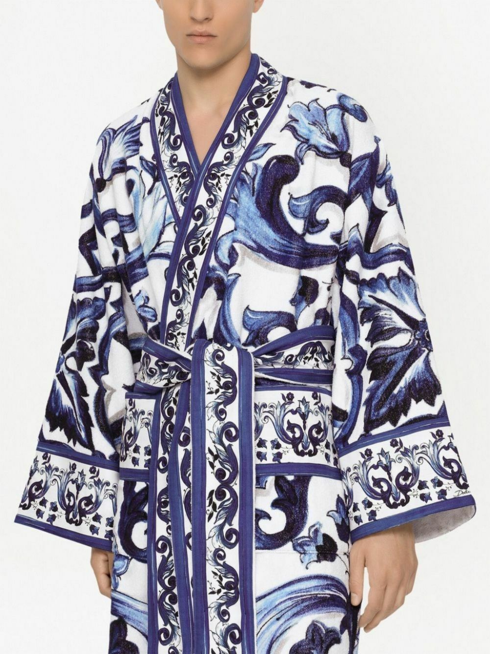 Dolce & Gabbana Blue Majolica Cotton Robe