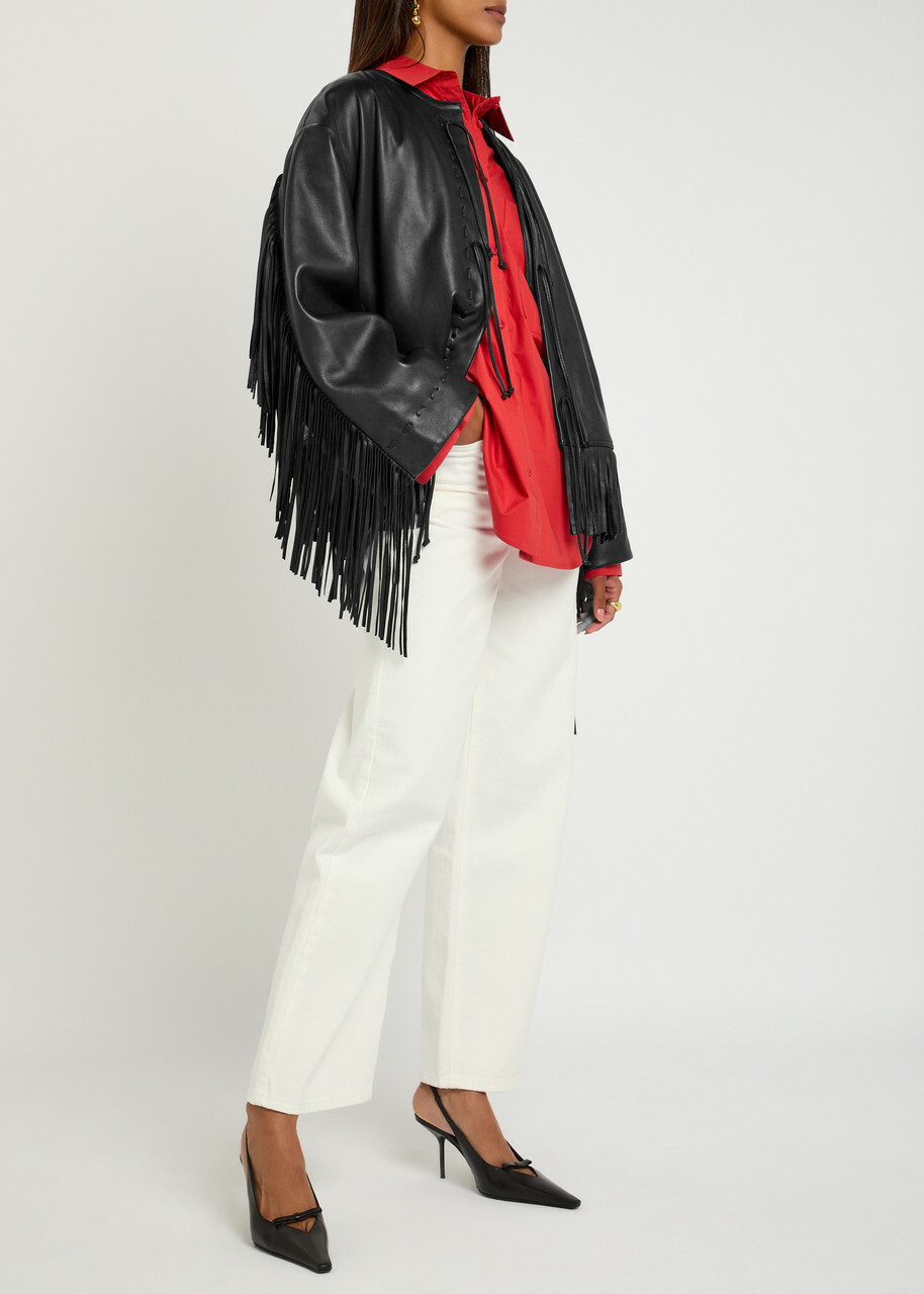 BY Malene Birger Zoena Fringed Leather Jacket Black