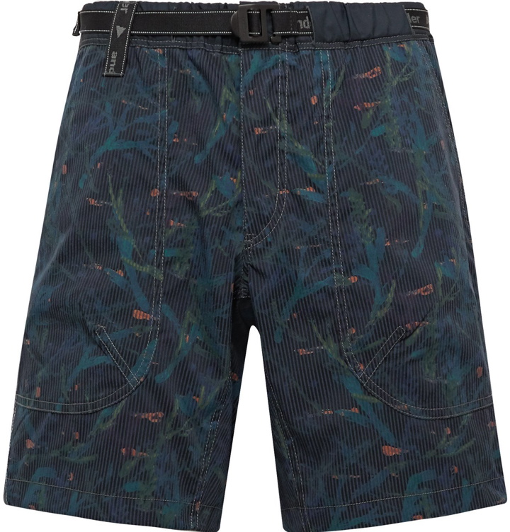 Photo: And Wander - Belted Printed COOLMAX Seersucker Shorts - Blue