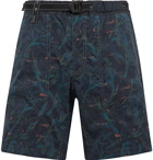 And Wander - Belted Printed COOLMAX Seersucker Shorts - Blue