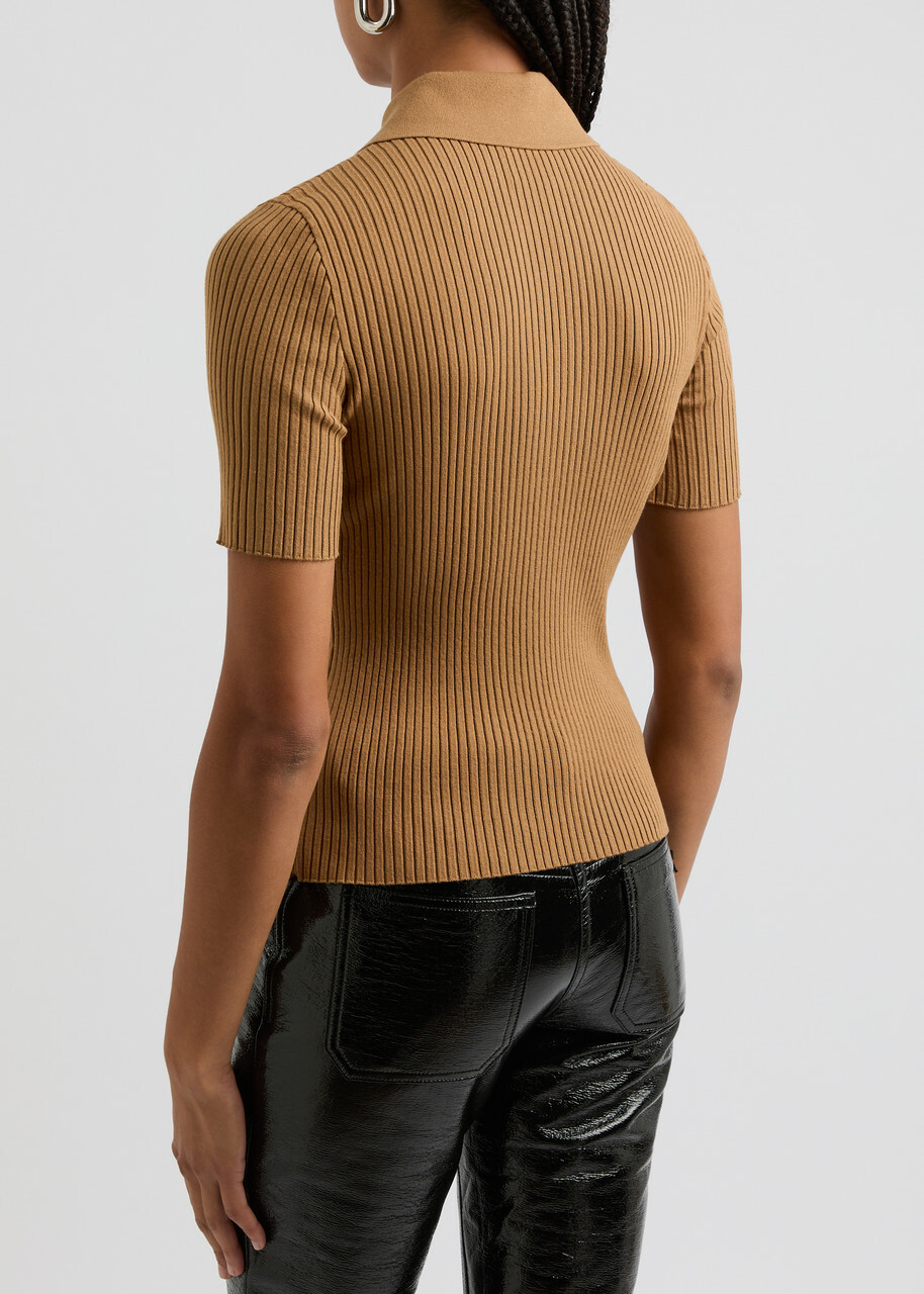 Courrèges Logo Ribbed-knit Polo Shirt Beige Courreges