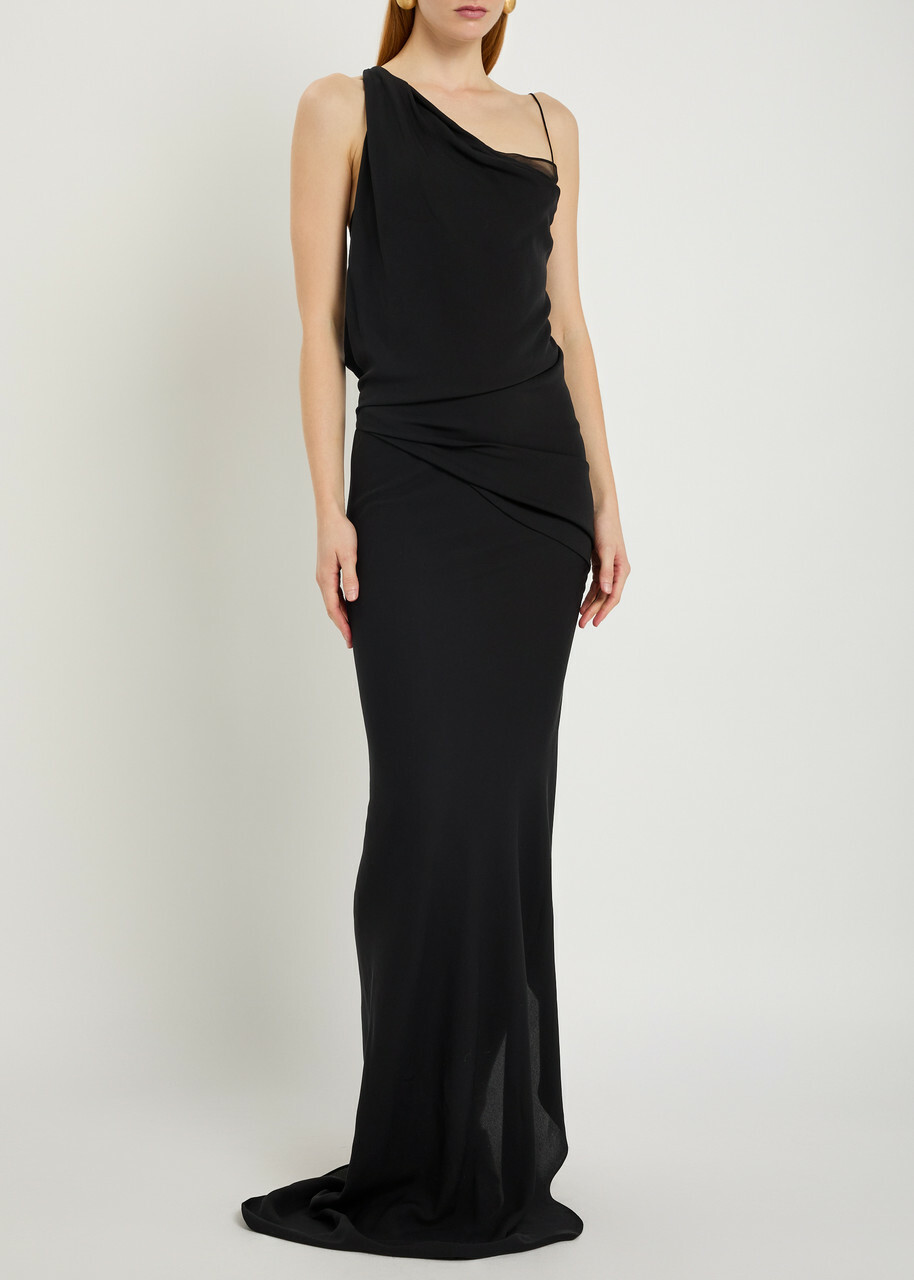 Aaron Esh 5 One Shoulder Silk-chiffon Maxi Dress Black
