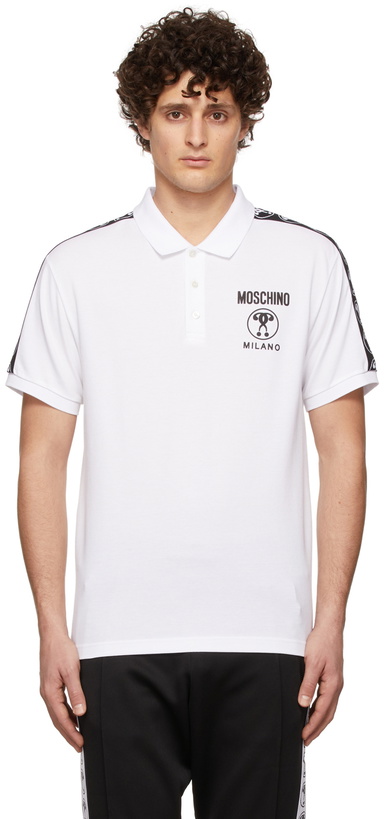 Photo: Moschino White Double Question Mark Trim Polo