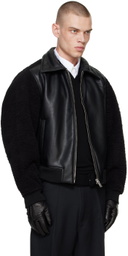 Random Identities Black Faux-Shearling & Faux-Leather Bomber Jacket