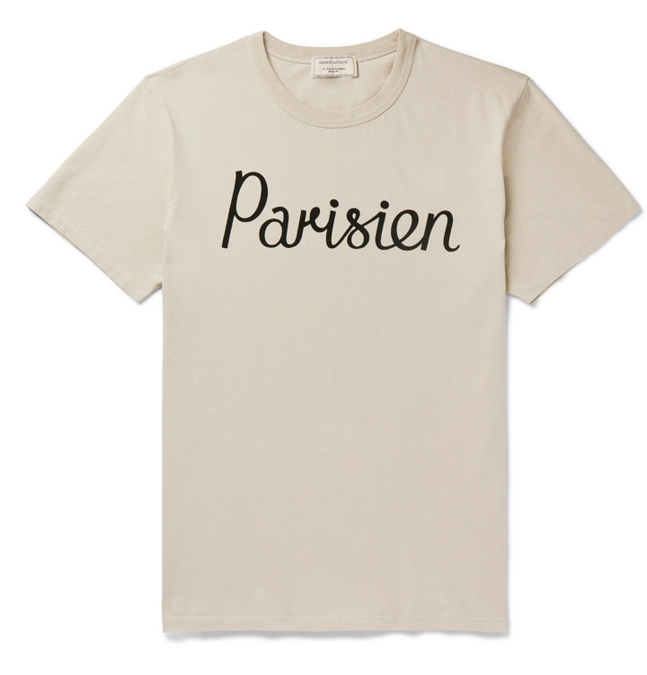 Photo: Maison Kitsuné - Flocked Cotton-Jersey T-Shirt - Neutrals