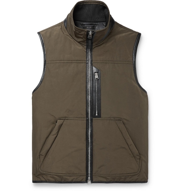 Photo: TOM FORD - Leather-Trimmed Padded Shell Down Gilet - Green