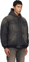 EGONlab Black & Brown Hooded Denim Jacket