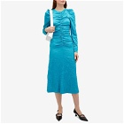 GANNI Women's Satin O-Neck Midi Dress in Algiers Blue