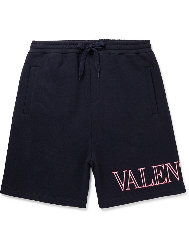 Photo: Valentino - Straight-Leg Logo-Print Cotton-Jersey Drawstring Shorts - Blue