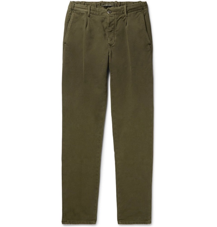 Photo: Incotex - Slim-Fit Garment-Dyed Cotton-Blend Trousers - Army green