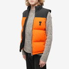 AMI Men's Heart Logo Down Gillet in Black/Orange