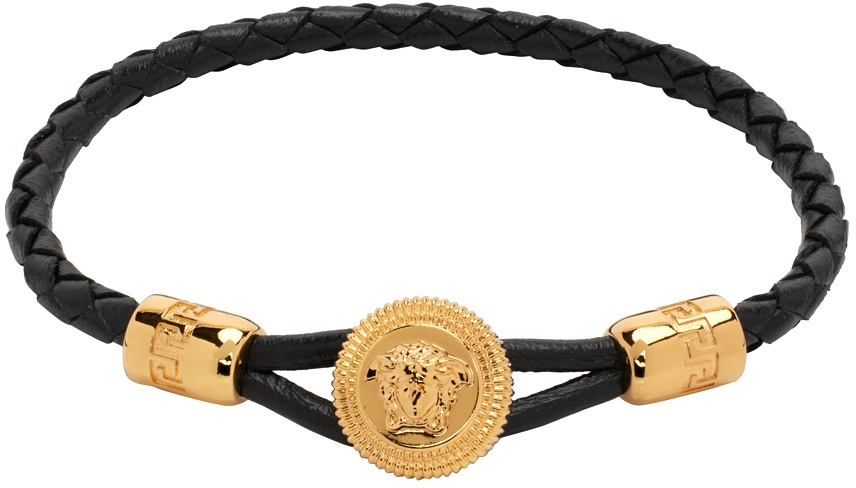 Photo: Versace Black & Gold Medusa Biggie Braided Leather Bracelet