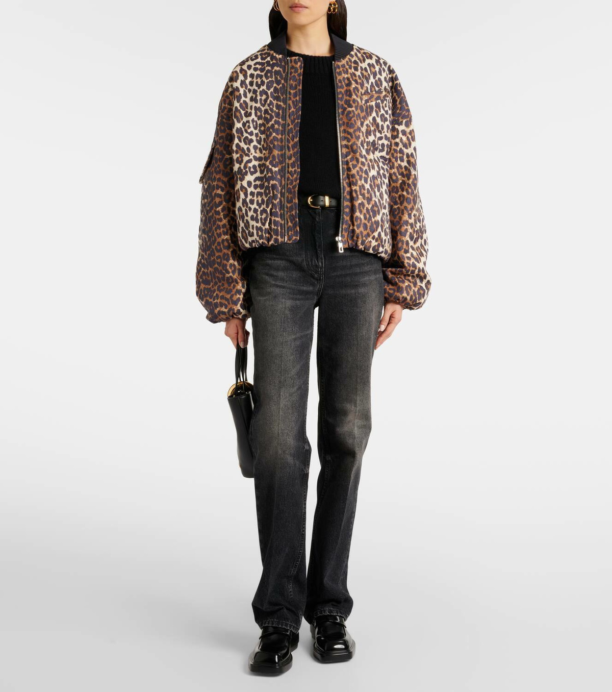 Ganni Leopard-print canvas bomber jacket