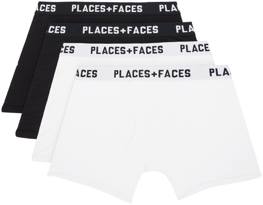 PLACES+FACES Four-Pack Black & White Rib Boxers