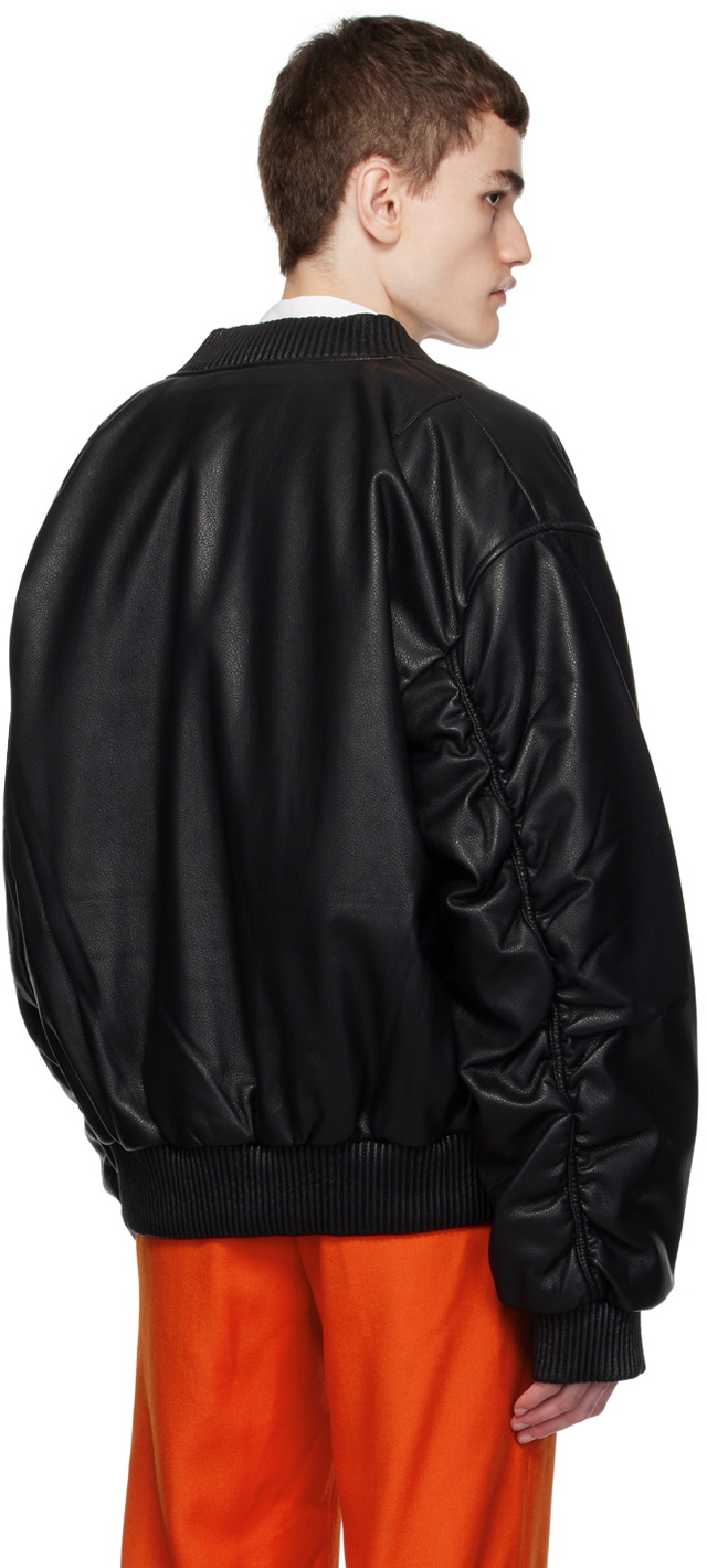 Feng Chen Wang Black Printed Faux-Leather Vest & Bomber Jacket