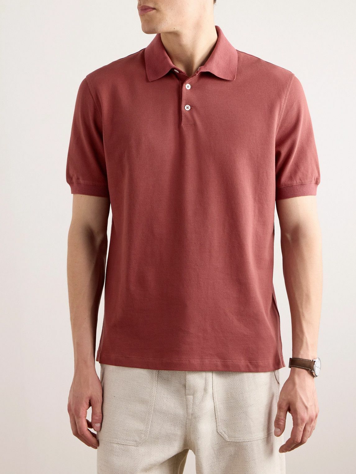 Brunello Cucinelli - Slim-Fit Cotton-Piqué Polo Shirt - Red