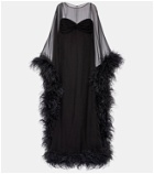 Valentino Caped feather-trimmed silk gown