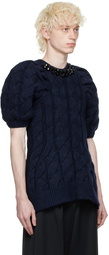 Simone Rocha SSENSE Exclusive Navy Beaded Sweater