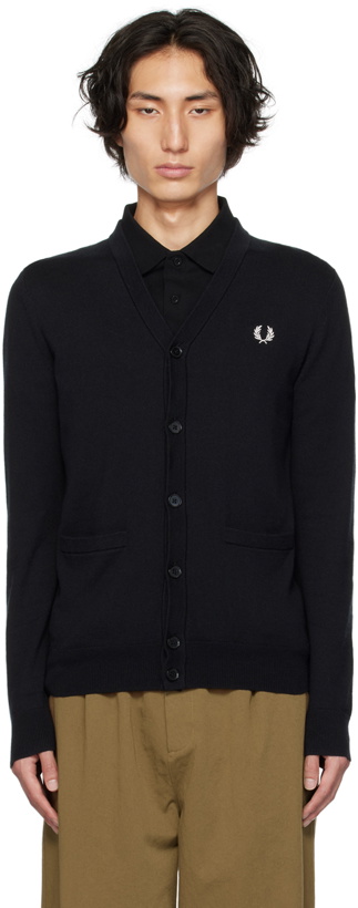 Photo: Fred Perry Black Embroidered Cardigan