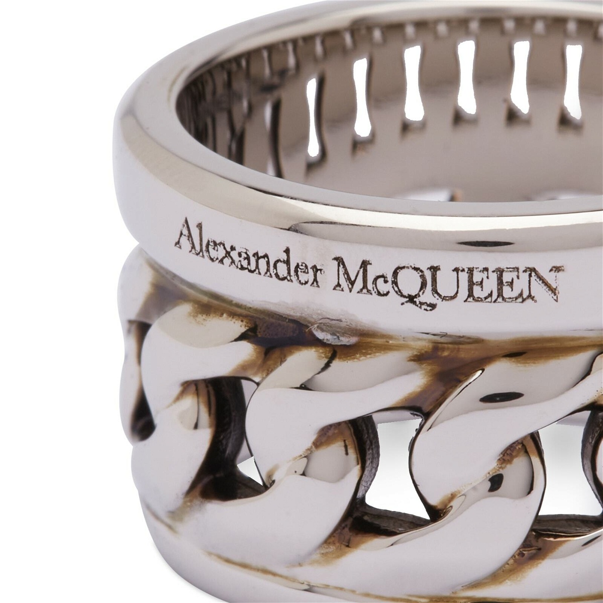 Alexander McQueen Seal Logo Chain Ring in Metallic for Men