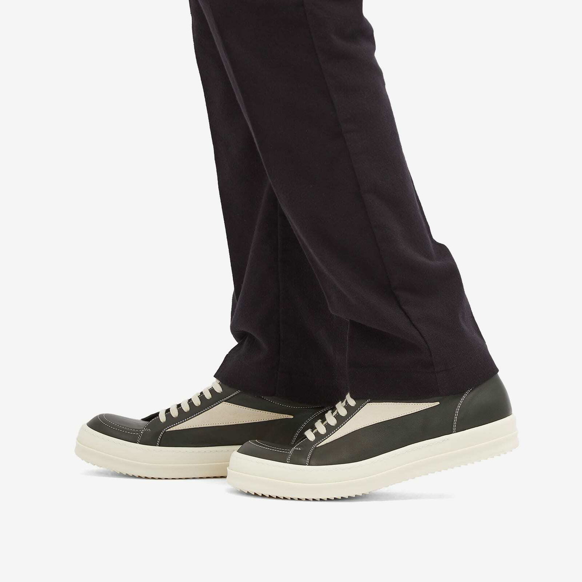 Rick Owens Men's Leather Vintage Sneaks in Forest/Milk Rick Rick Owens Men's Leather Vintage Sneaks in Forest/Milk Rick