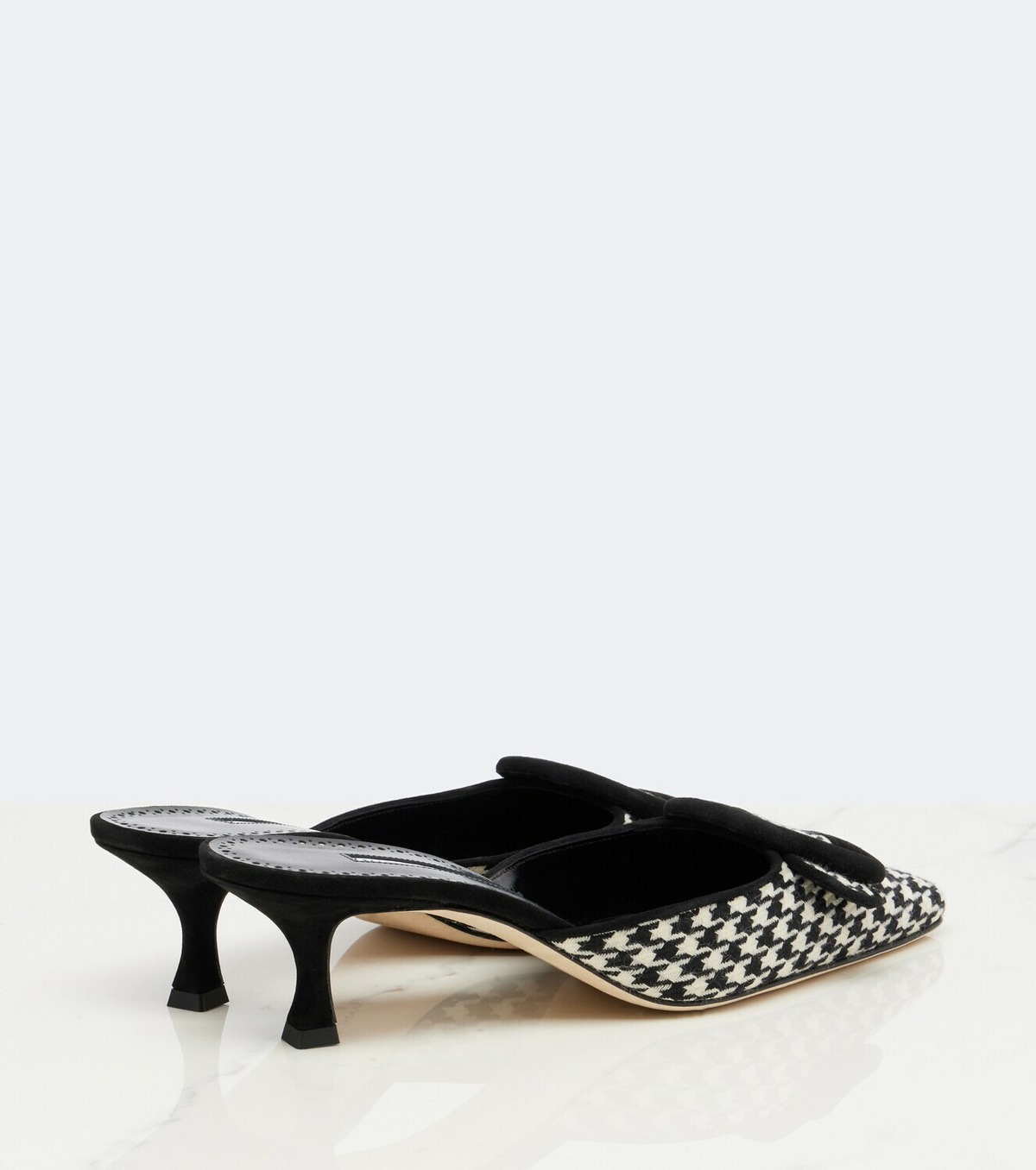 Manolo Blahnik Maysalebi houndstooth suede-trimmed mules