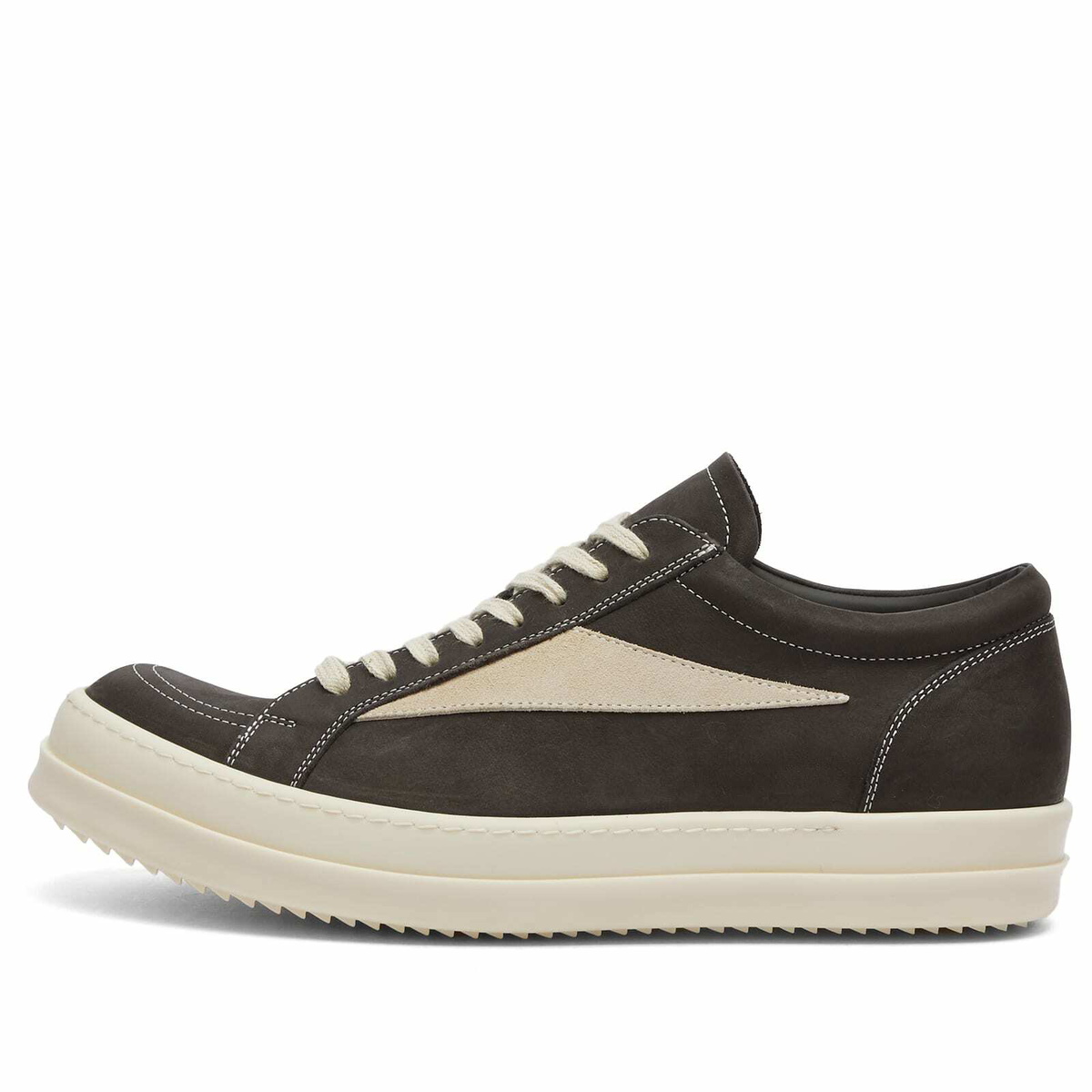 Rick Owens Men's Suede Vintage Sneaks in Dark Dust/Milk Rick Owens