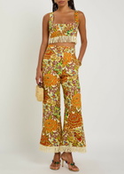 Alemais Lana Floral-print Fringed Linen Crop top Multicoloured