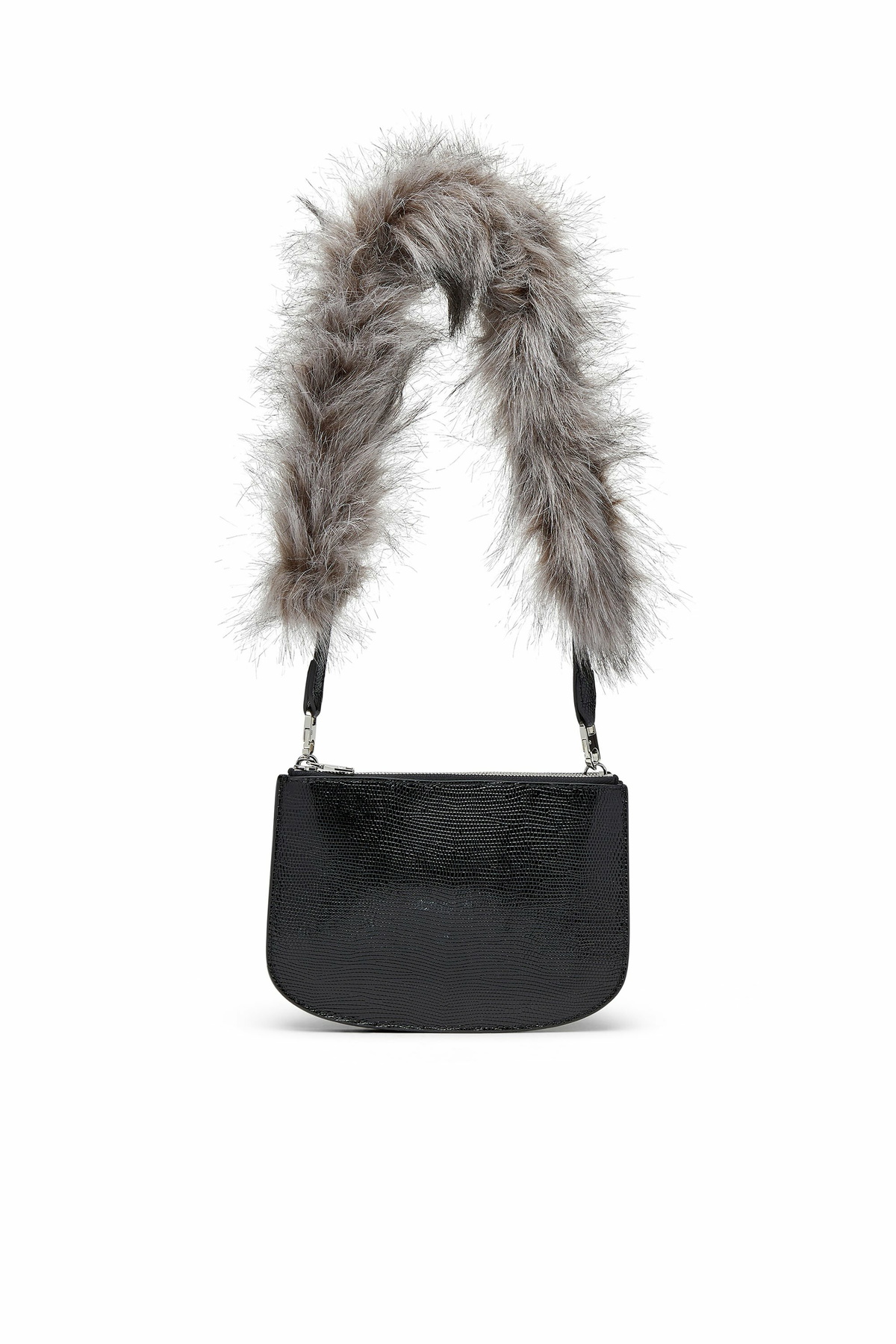 Diesel 1DR Twin-Double-pouch shoulder bag in embossed leather - Shoulder Bags Womens in Black