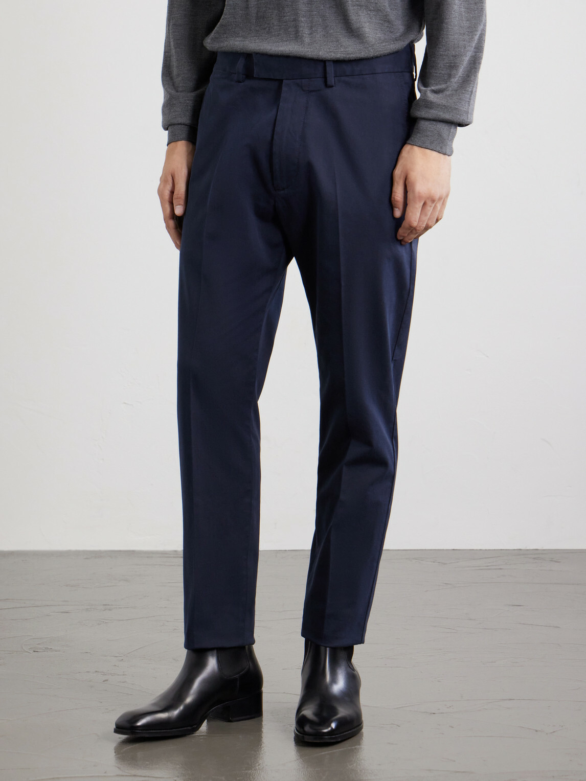 TOM FORD - Tapered Cotton-Blend Twill Trousers - Blue