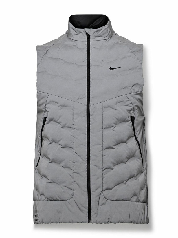 Photo: Nike Running - Repel Logo-Print Quilted Therma-FIT ADV AeroLoft Gilet - Gray
