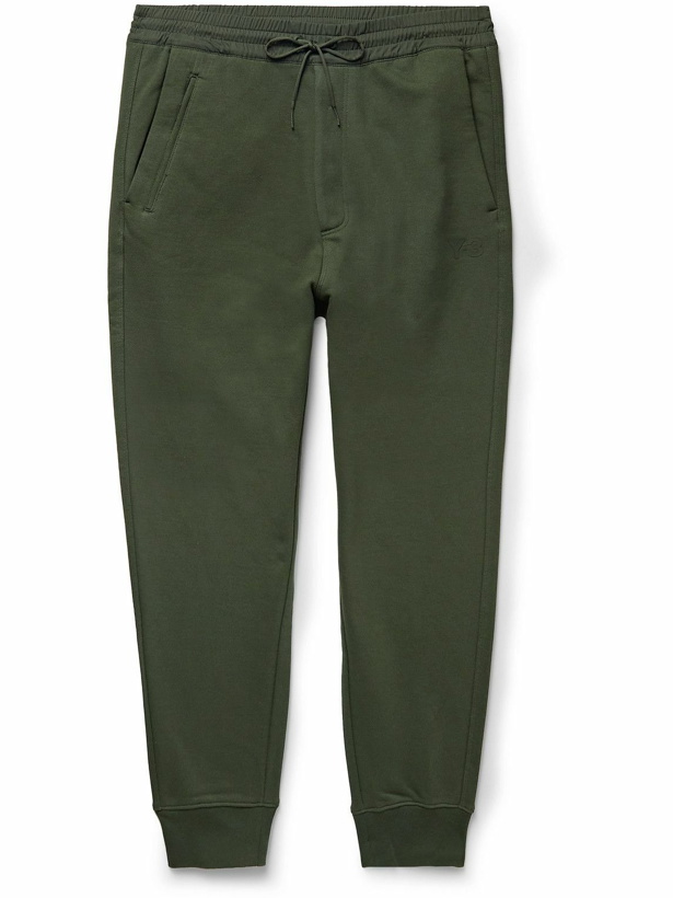 Photo: Y-3 - Tapered Logo-Appliquéd Cotton-Jersey Sweatpants - Green